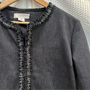 Sag Harbor Cropped Denim Jacket with Ruffle Trim -14P